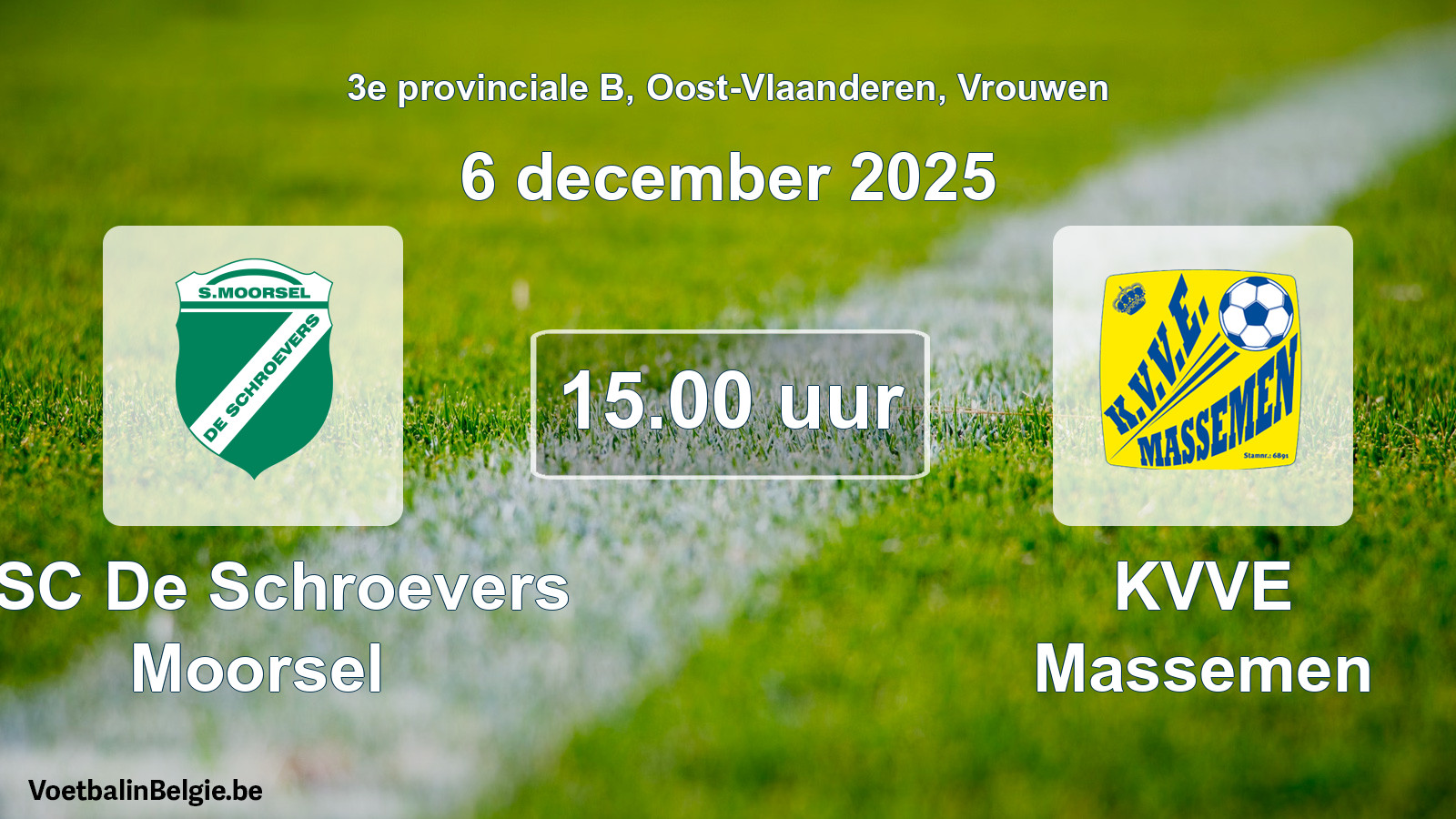 Scheduled match women football: KSC De Schroevers Moorsel - KVVE Massemen (6 December 2025)