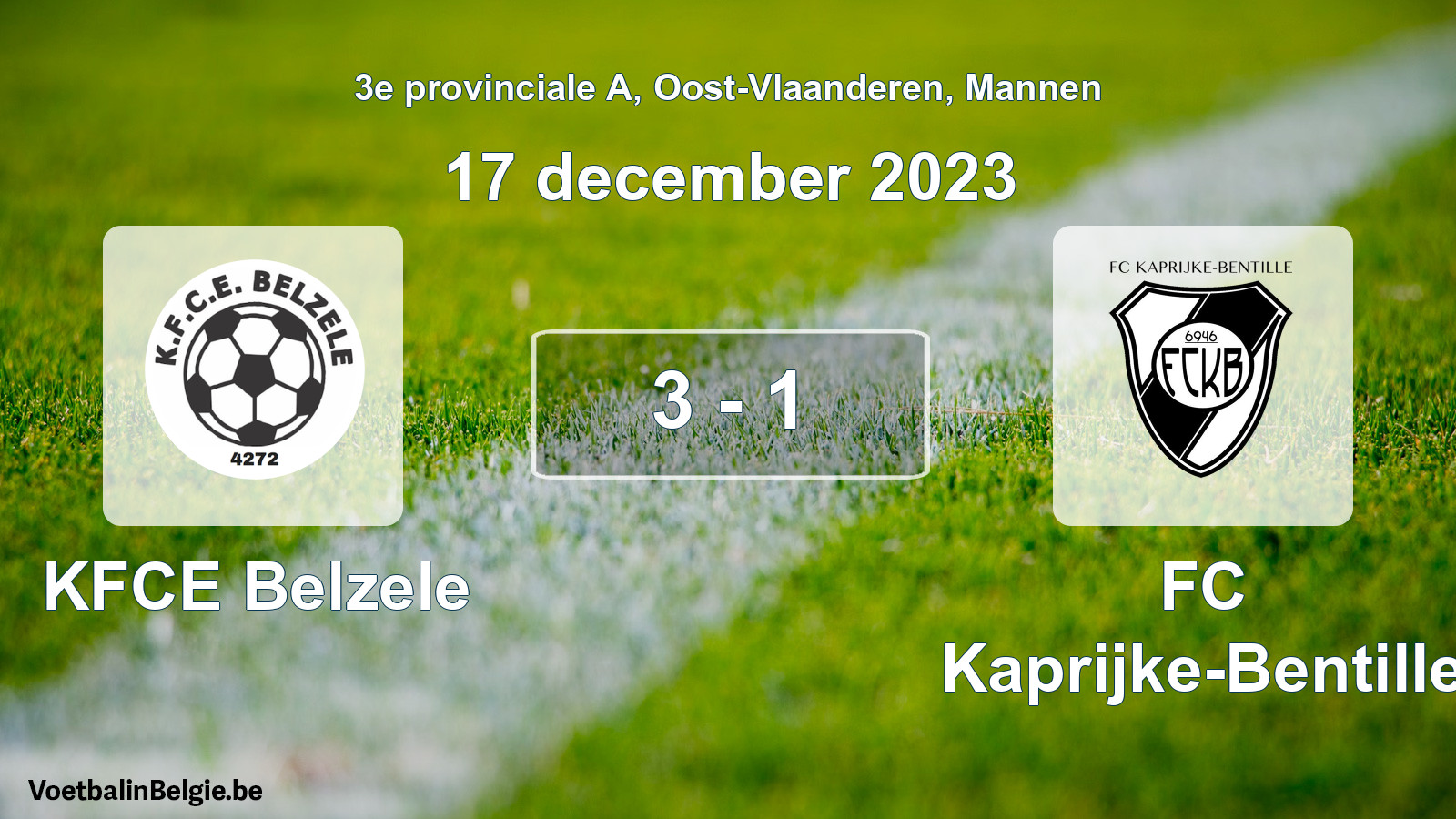Gespeelde wedstrijd mannenvoetbal: KFCE Belzele - FC Kaprijke-Bentille 3 - 1 (17 december 2023)