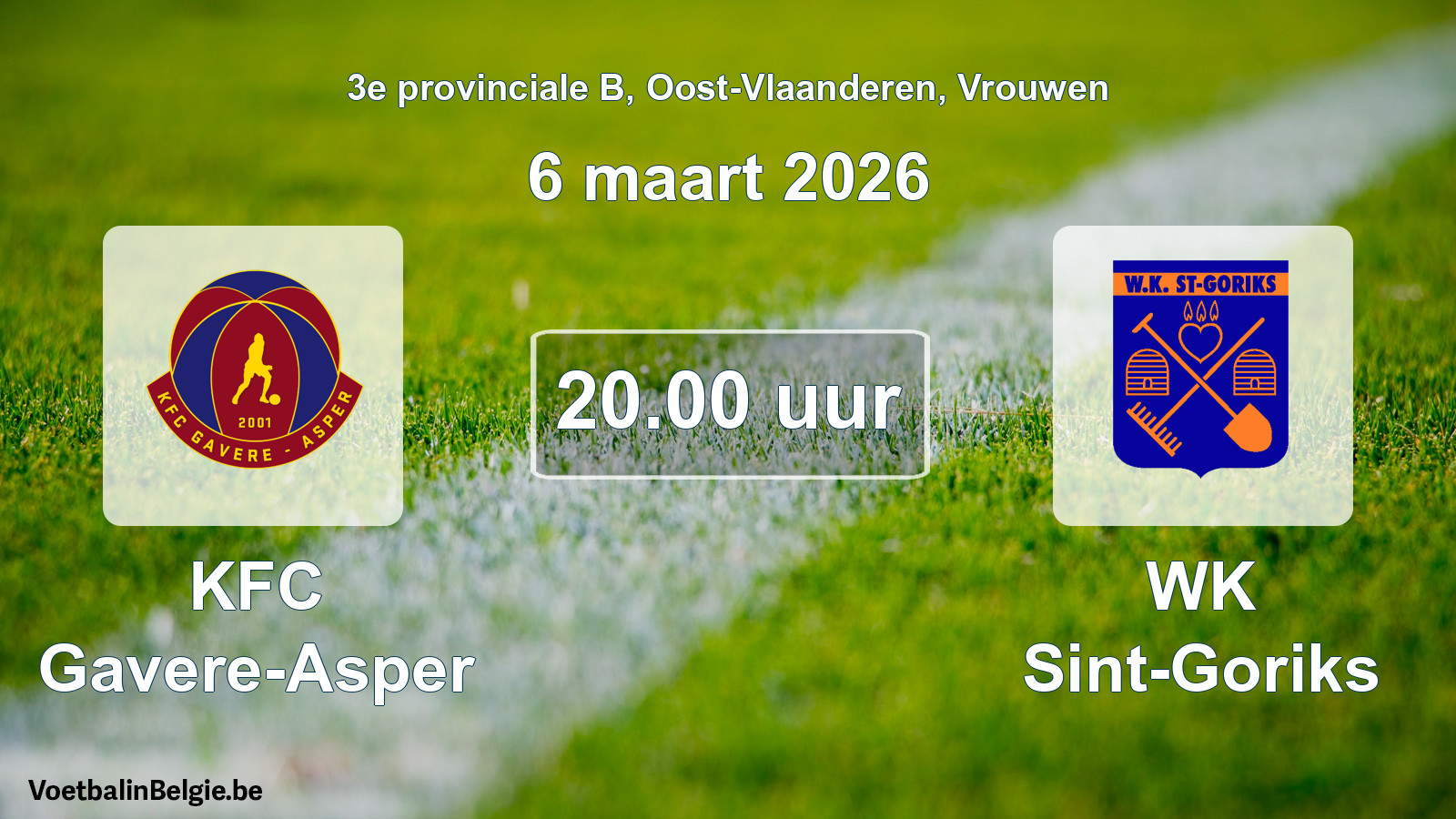 Scheduled match women football: KFC Gavere-Asper - WK Sint-Goriks (6 March 2026)