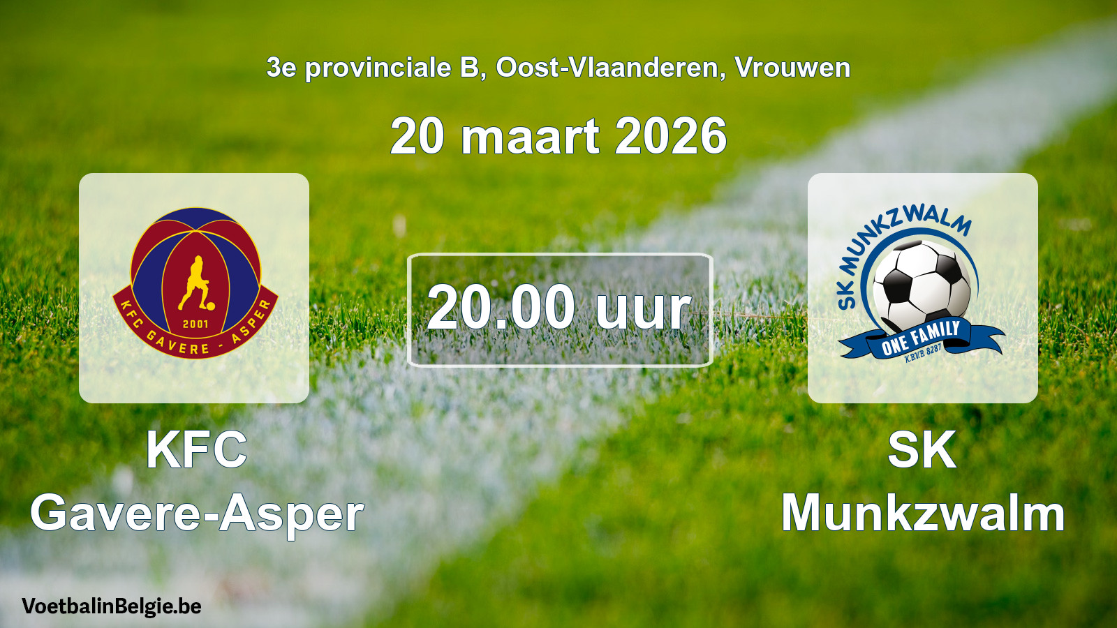 Scheduled match women football: KFC Gavere-Asper - SK Munkzwalm (20 March 2026)
