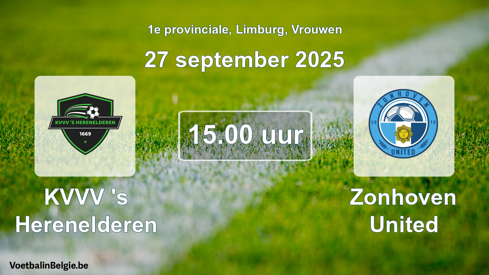 Geplande wedstrijd vrouwenvoetbal: KVVV 's Herenelderen - Zonhoven United (27 september 2025)