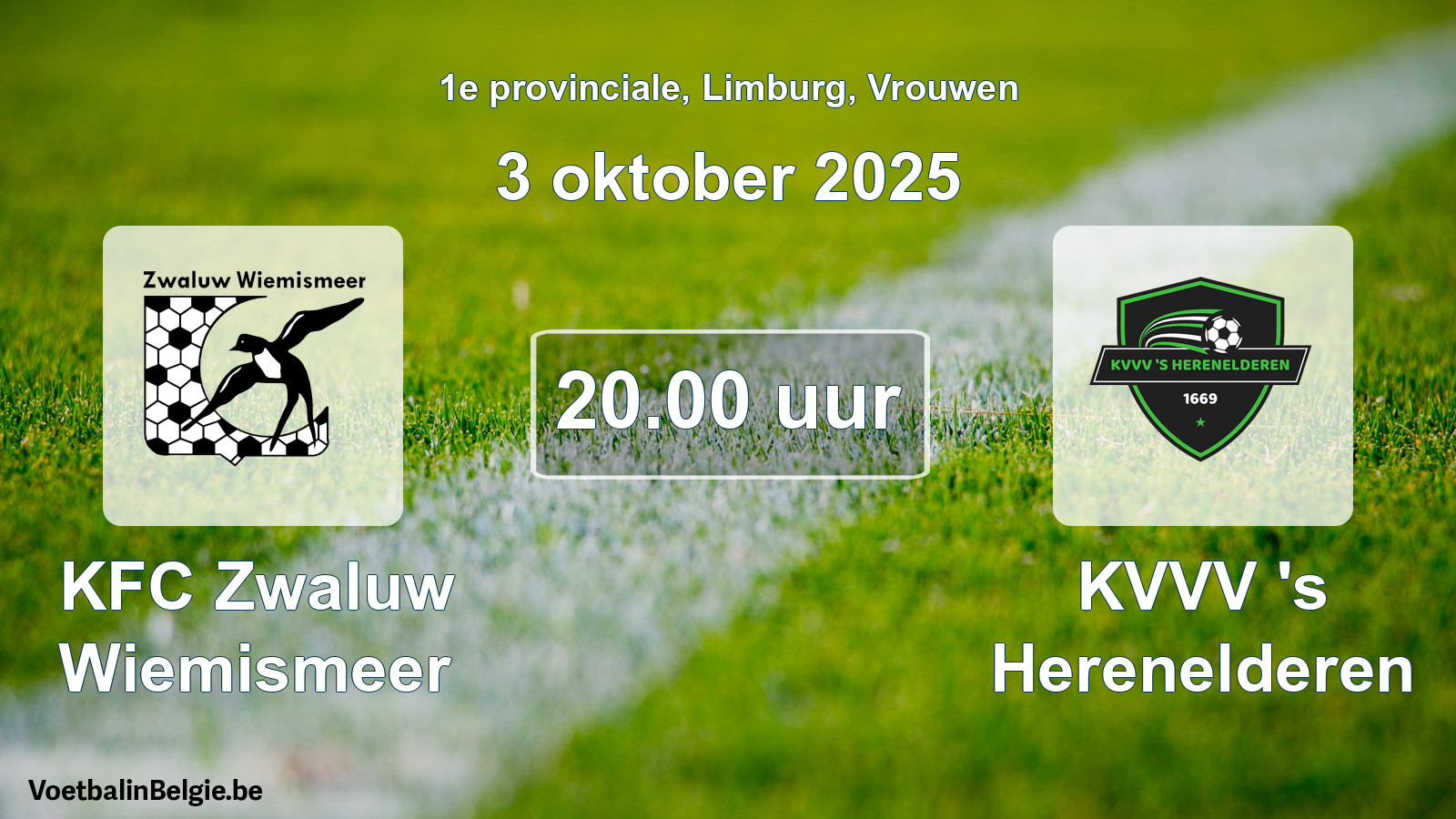Scheduled match women football: KFC Zwaluw Wiemismeer - KVVV 's Herenelderen (3 October 2025)