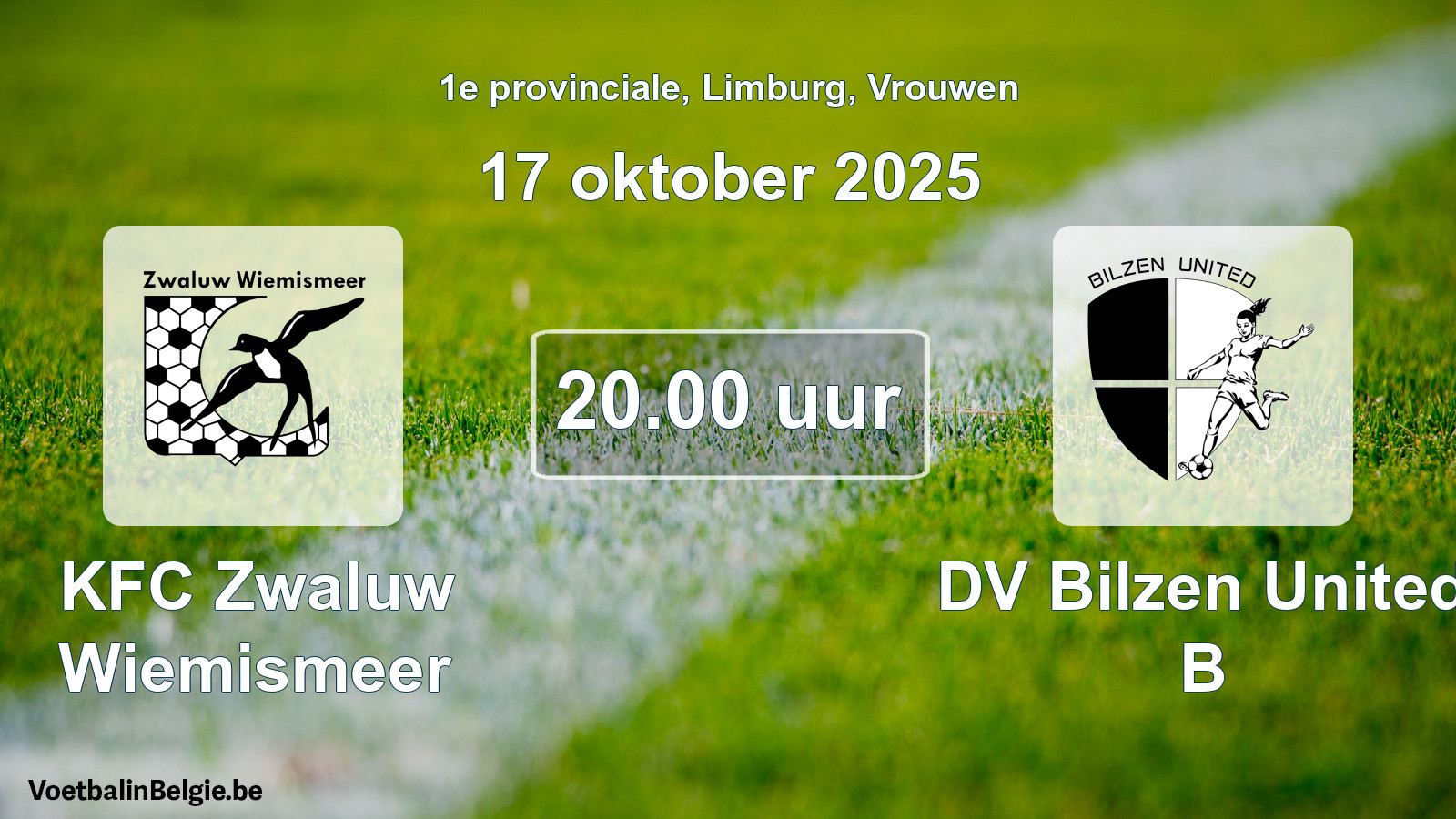 Scheduled match women football: KFC Zwaluw Wiemismeer - DV Bilzen United B (17 October 2025)