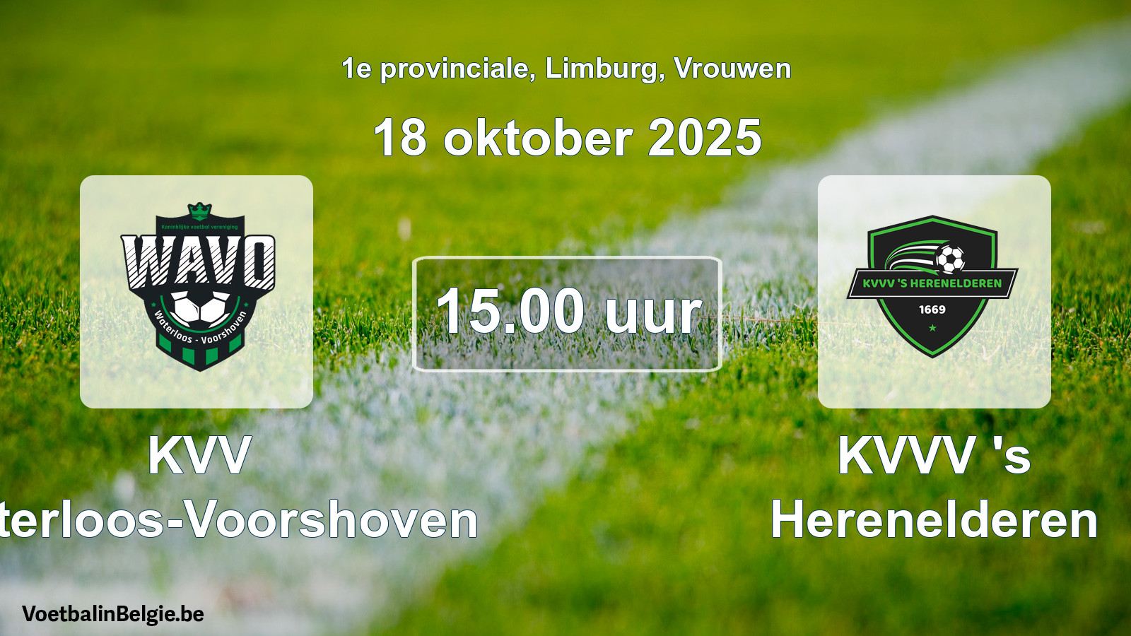 Scheduled match women football: KVV Waterloos-Voorshoven - KVVV 's Herenelderen (18 October 2025)