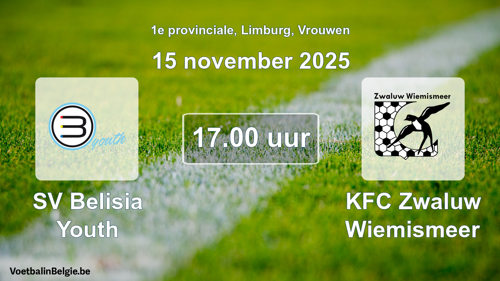 Geplande wedstrijd vrouwenvoetbal: SV Belisia Youth - KFC Zwaluw Wiemismeer (15 november 2025)