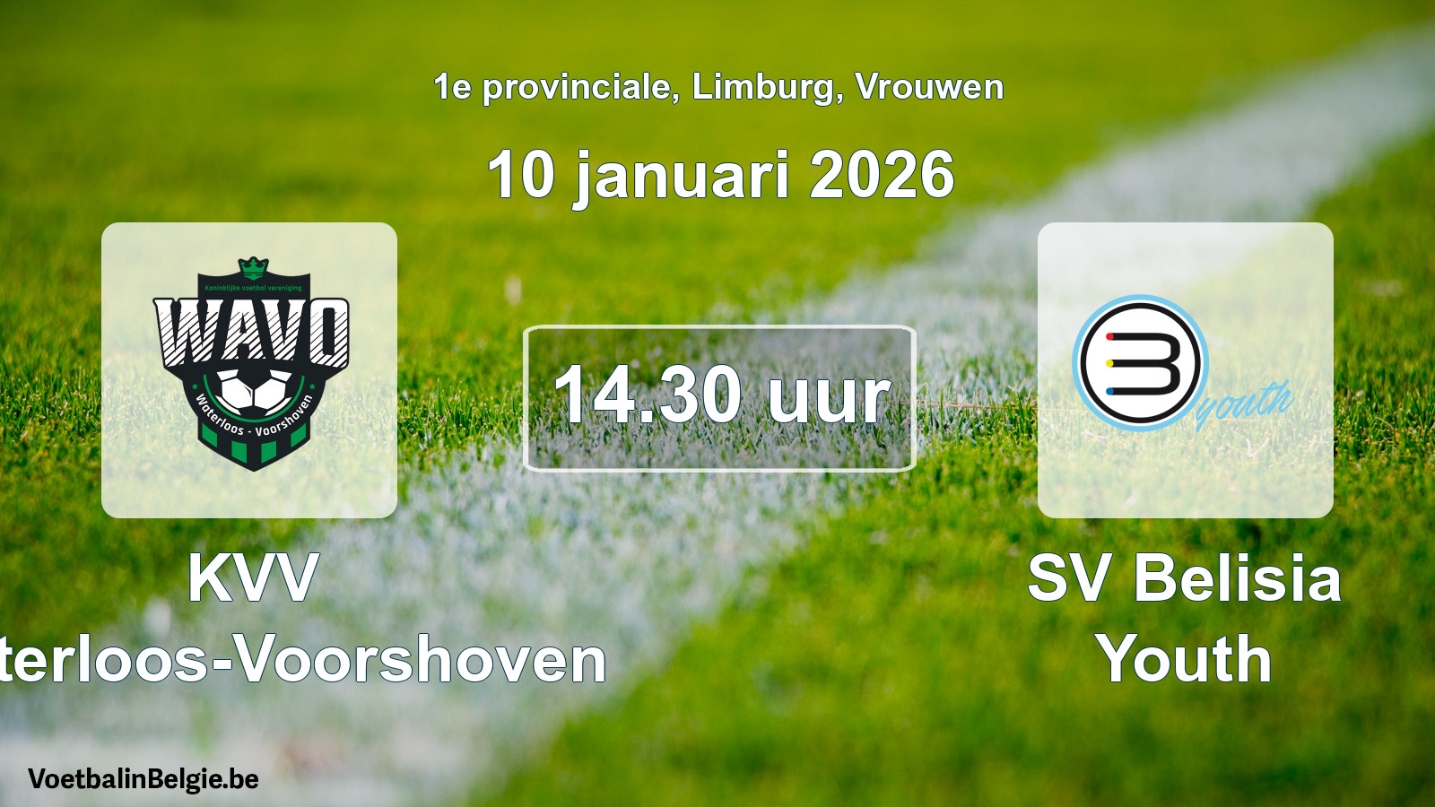 Geplande wedstrijd vrouwenvoetbal: KVV Waterloos-Voorshoven - SV Belisia Youth (10 januari 2026)