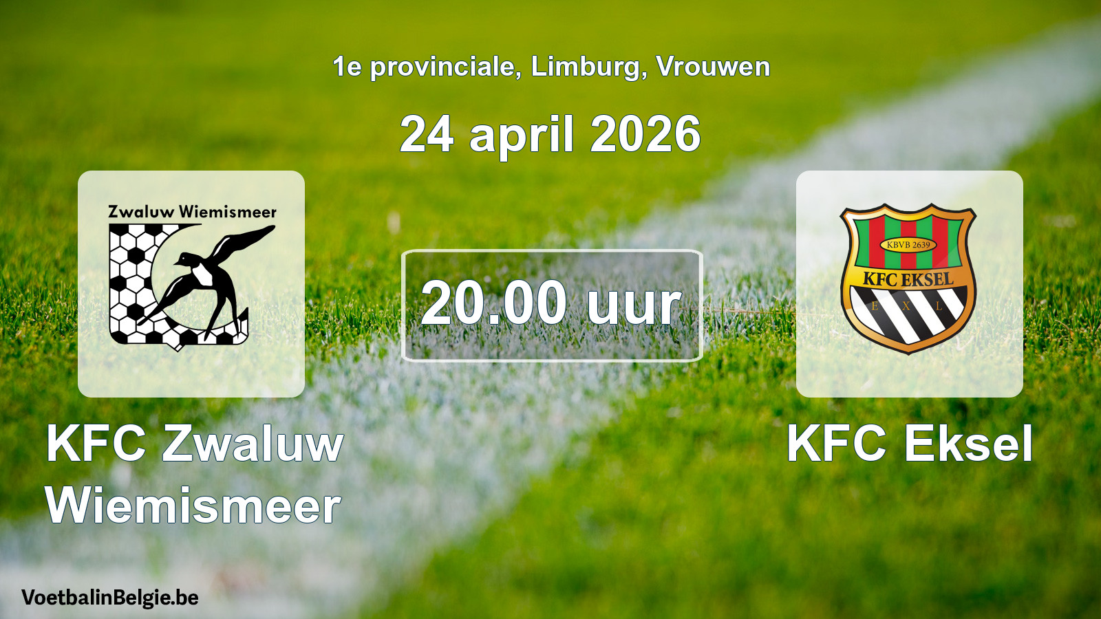 Scheduled match women football: KFC Zwaluw Wiemismeer - KFC Eksel (24 April 2026)