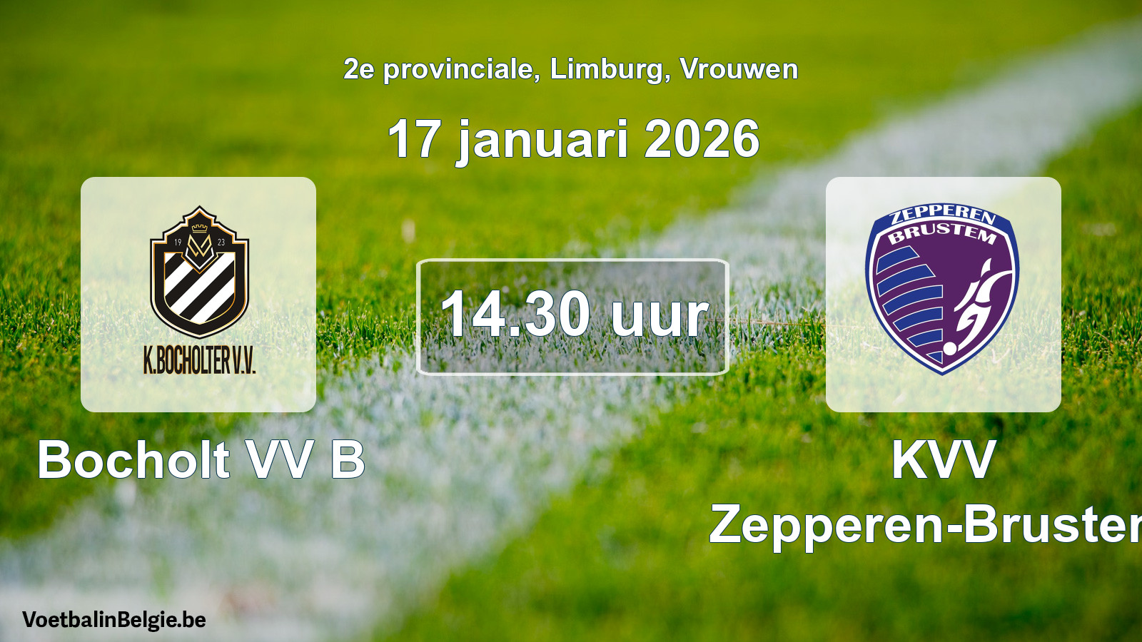 Scheduled match women football: Bocholt VV B - KVV Zepperen-Brustem (17 January 2026)