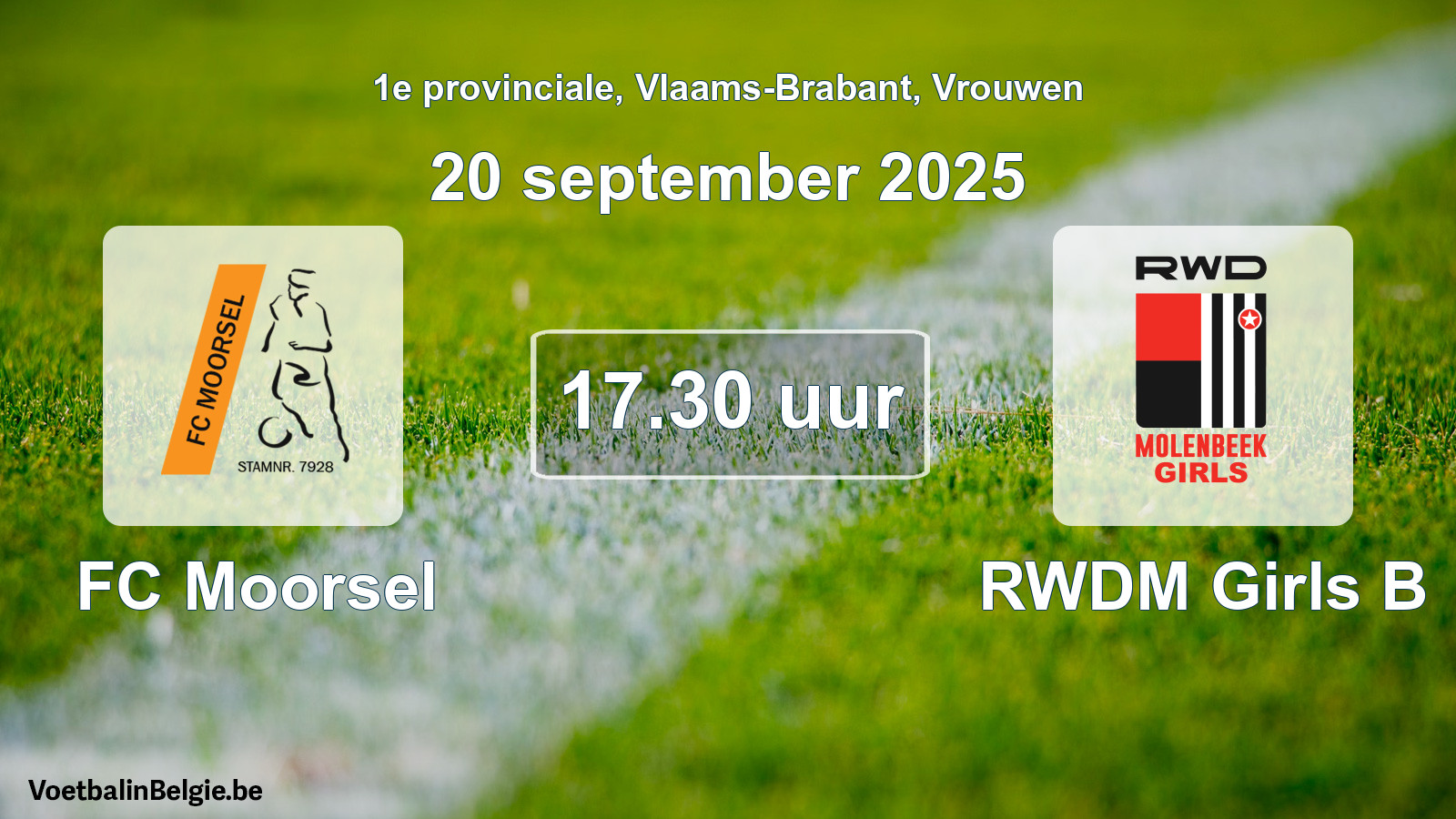 Match prévu football femmes: FC Moorsel - RWDM Girls B (20 septembre 2025)
