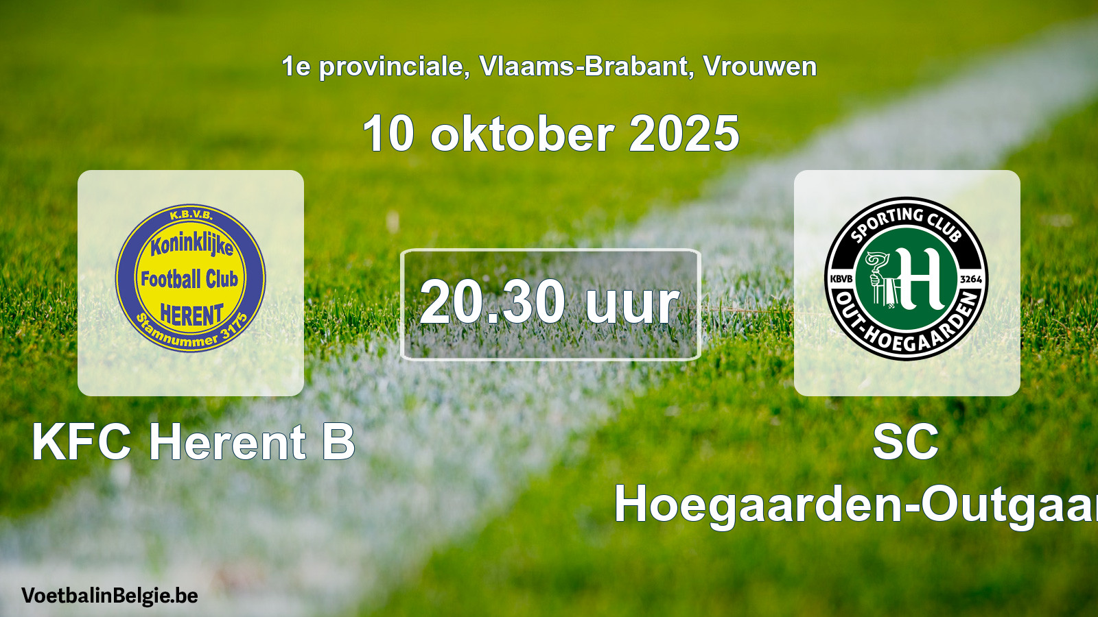 Geplande wedstrijd vrouwenvoetbal: KFC Herent B - SC Hoegaarden-Outgaarden (10 oktober 2025)