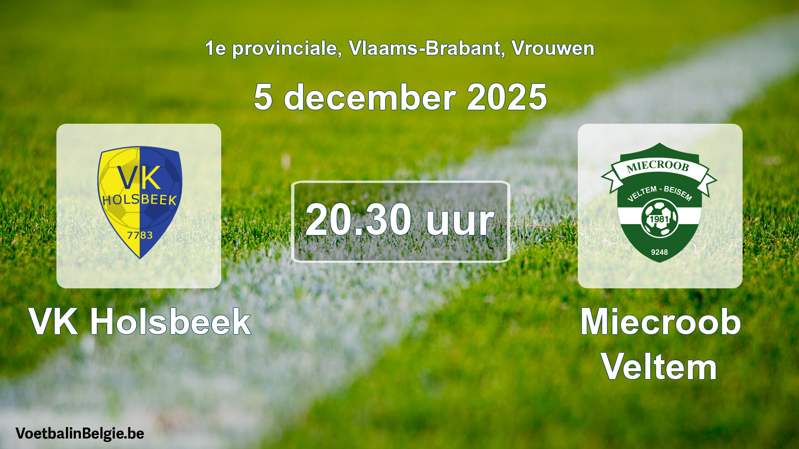 Scheduled match women football: VK Holsbeek - Miecroob Veltem (5 December 2025)