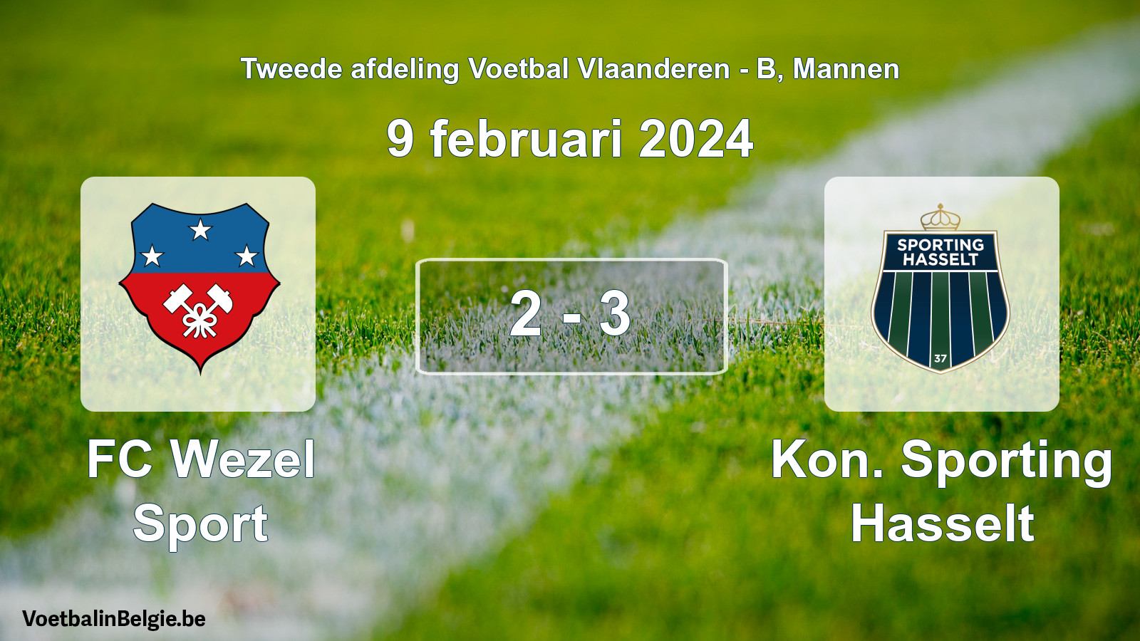 Gespeelde wedstrijd mannenvoetbal: FC Wezel Sport - Kon. Sporting Hasselt 2 - 3 (9 februari 2024)