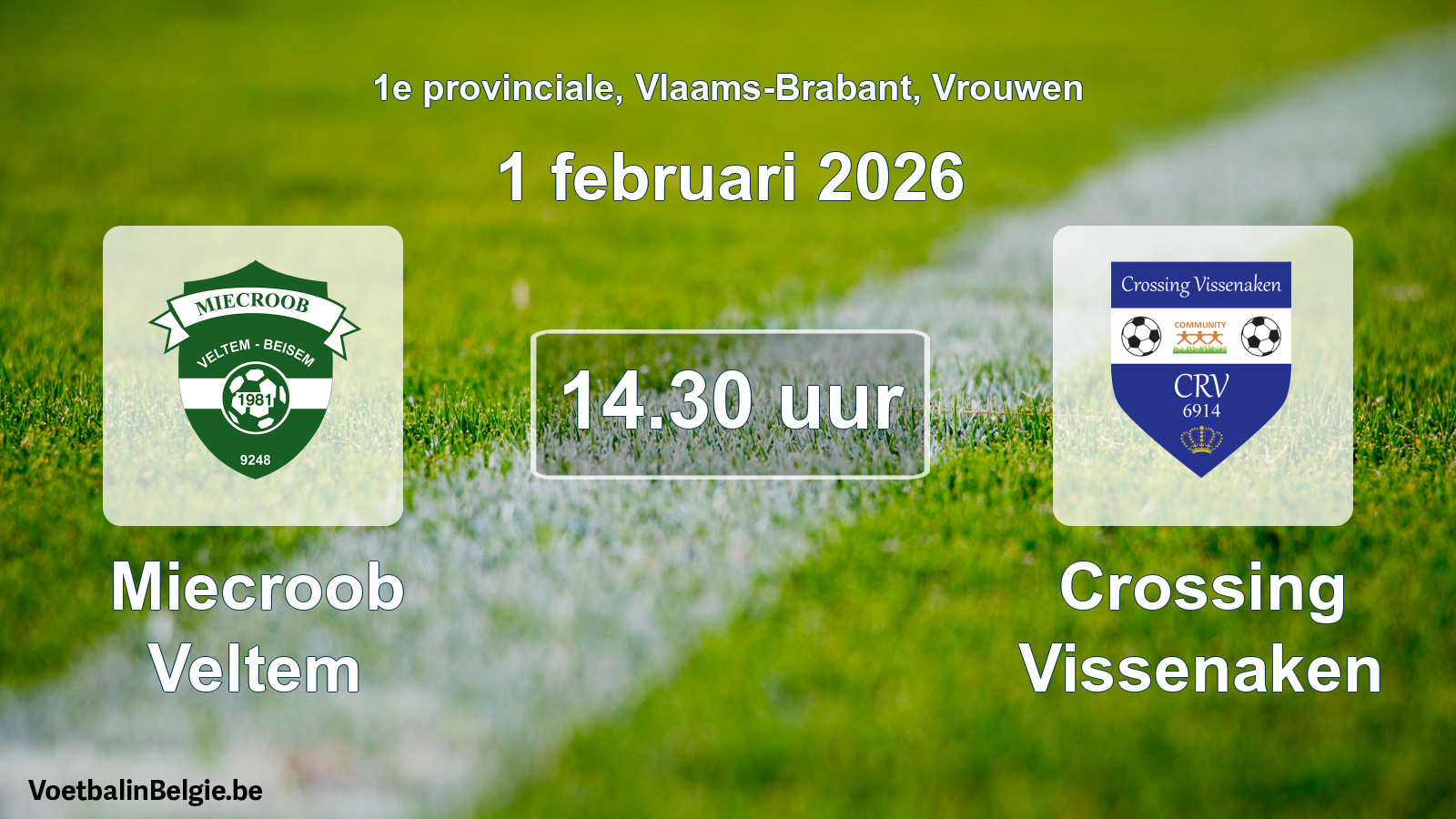 Scheduled match women football: Miecroob Veltem - Crossing Vissenaken (1 February 2026)
