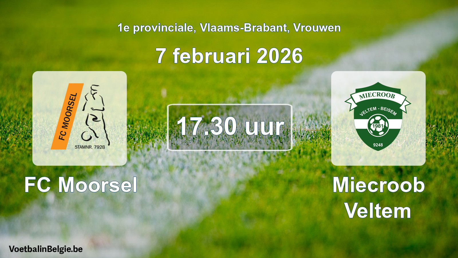 Scheduled match women football: FC Moorsel - Miecroob Veltem (7 February 2026)