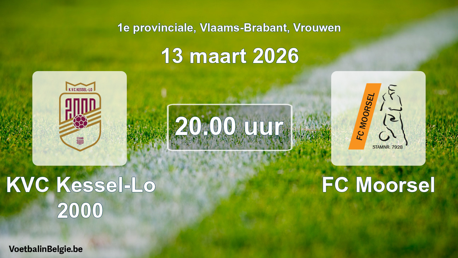 Scheduled match women football: KVC Kessel-Lo 2000 - FC Moorsel (13 March 2026)