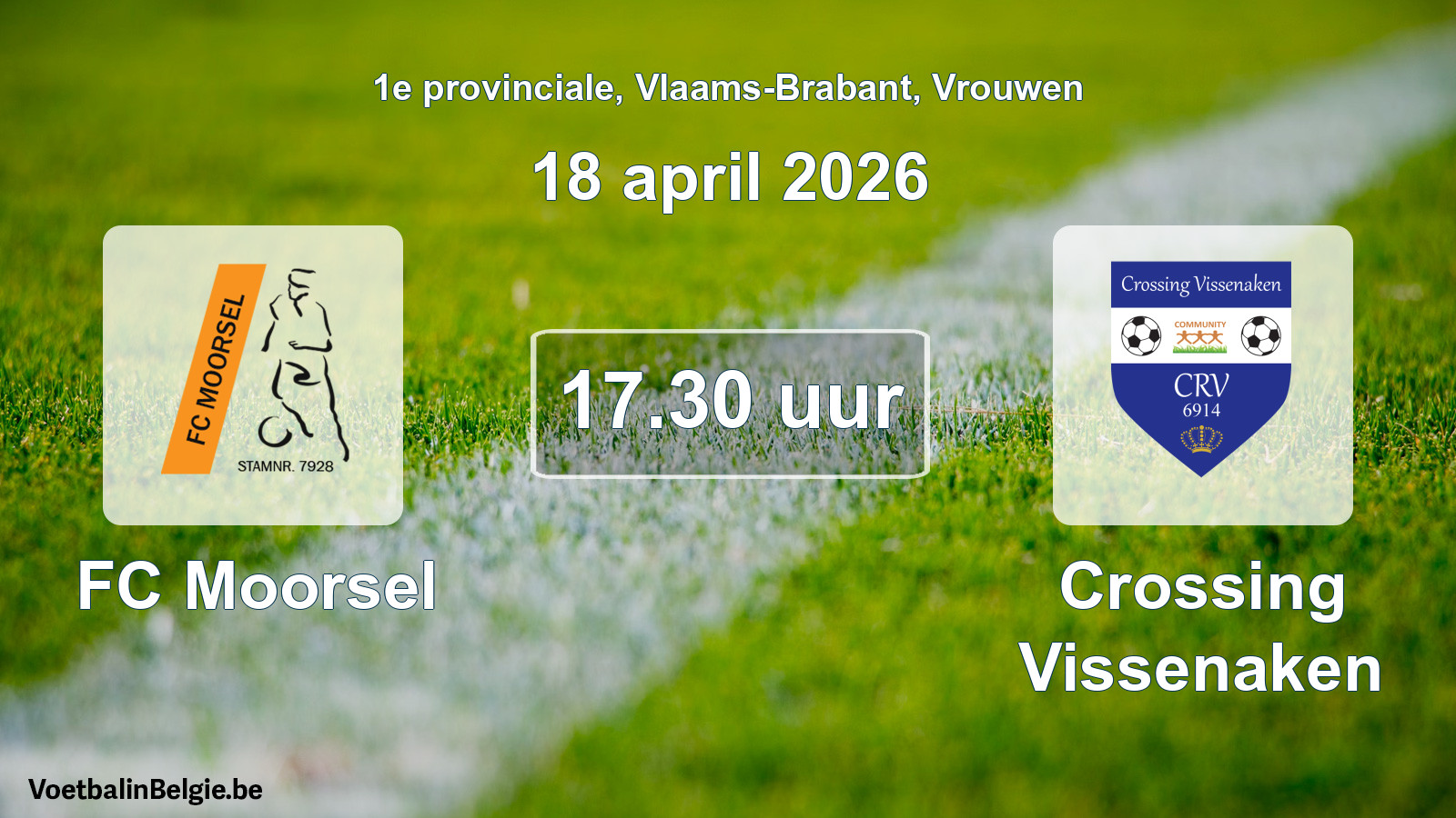 Scheduled match women football: FC Moorsel - Crossing Vissenaken (18 April 2026)
