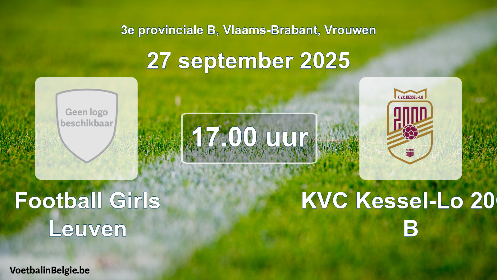 Scheduled match women football: Football Girls Leuven - KVC Kessel-Lo 2000 B (27 September 2025)