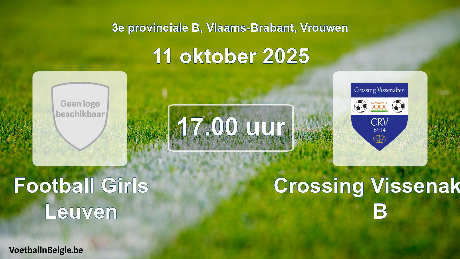 Geplande wedstrijd vrouwenvoetbal: Football Girls Leuven - Crossing Vissenaken B (11 oktober 2025)