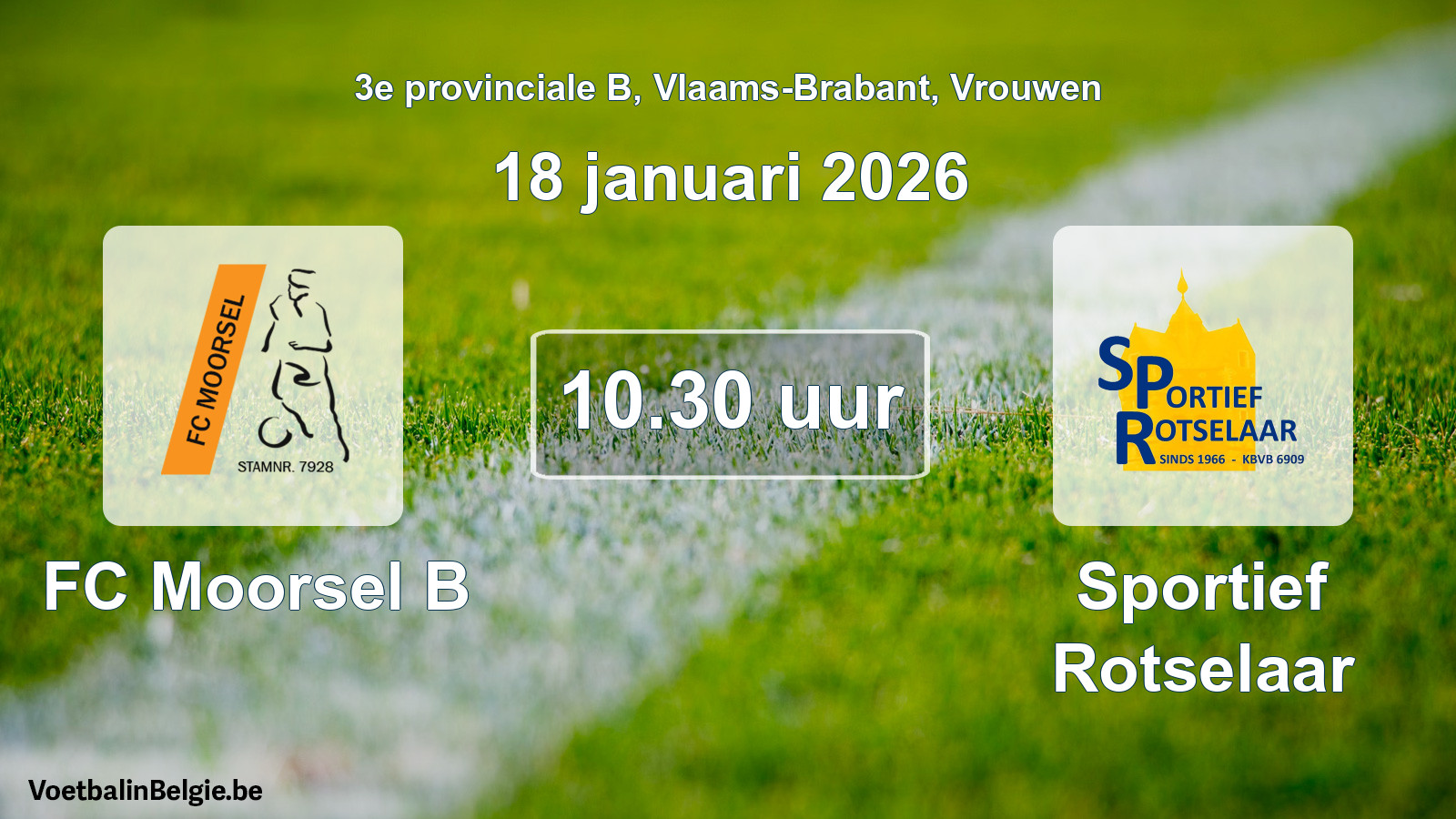 Geplantes Spiel frauen-Fußball: FC Moorsel B - Sportief Rotselaar (18 Januar 2026)
