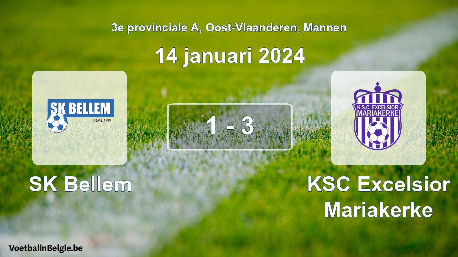 Gespeelde wedstrijd mannenvoetbal: SK Bellem - KSC Excelsior Mariakerke 1 - 3 (14 januari 2024)