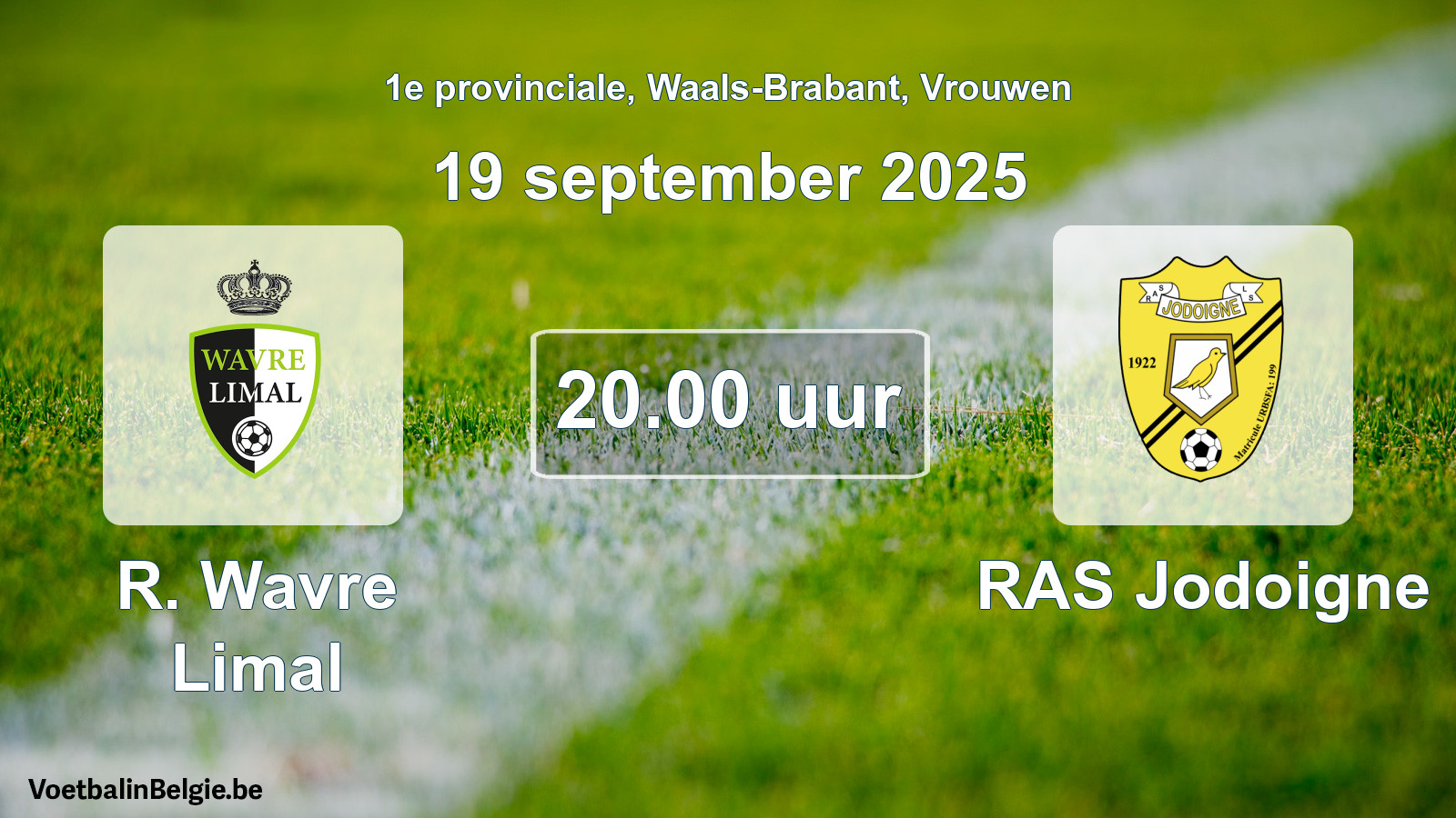 Scheduled match women football: R. Wavre Limal - RAS Jodoigne (19 September 2025)