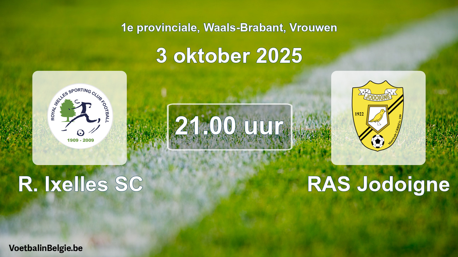 Scheduled match women football: R. Ixelles SC - RAS Jodoigne (3 October 2025)