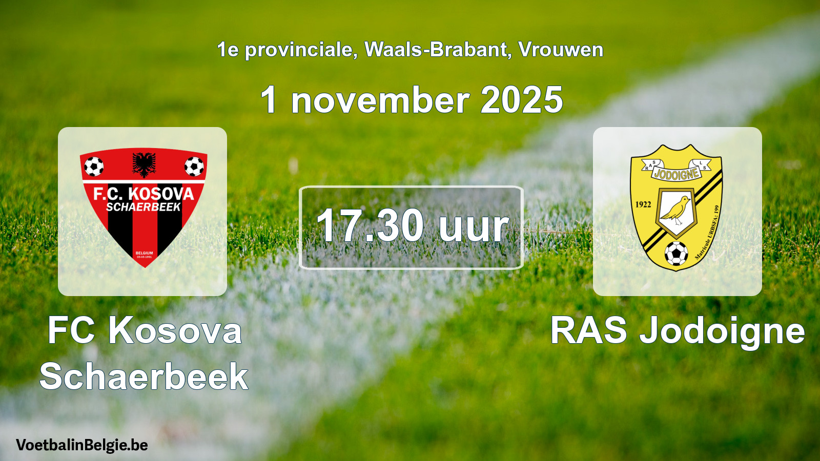 Geplande wedstrijd vrouwenvoetbal: FC Kosova Schaerbeek - RAS Jodoigne (1 november 2025)
