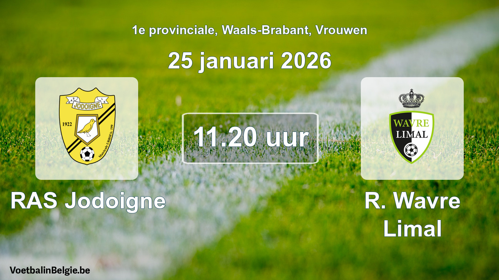 Scheduled match women football: RAS Jodoigne - R. Wavre Limal (25 January 2026)