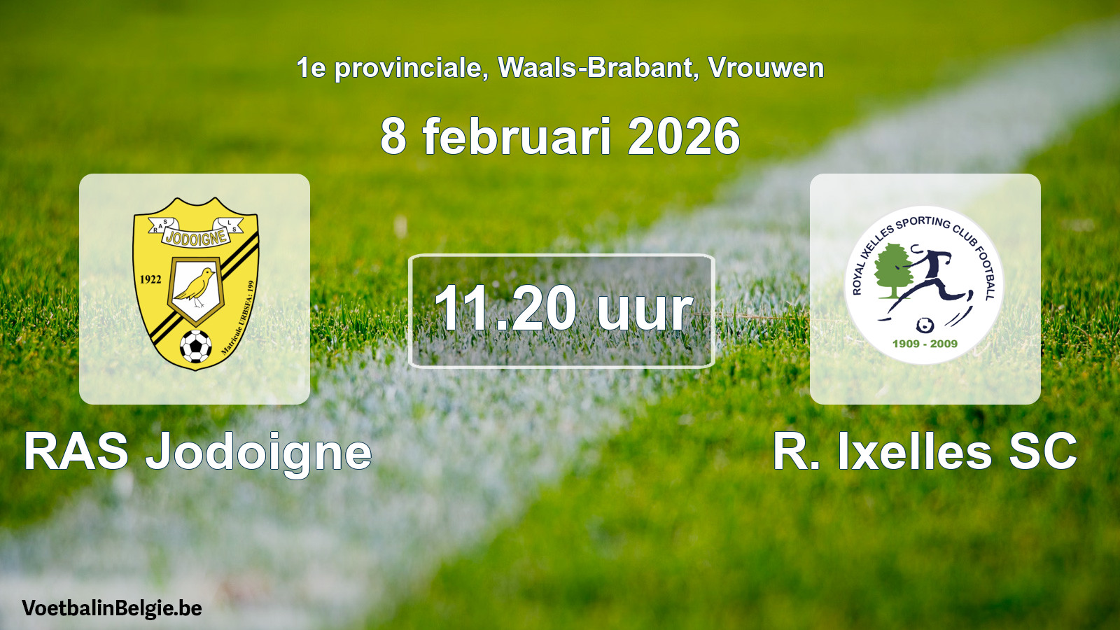 Scheduled match women football: RAS Jodoigne - R. Ixelles SC (8 February 2026)