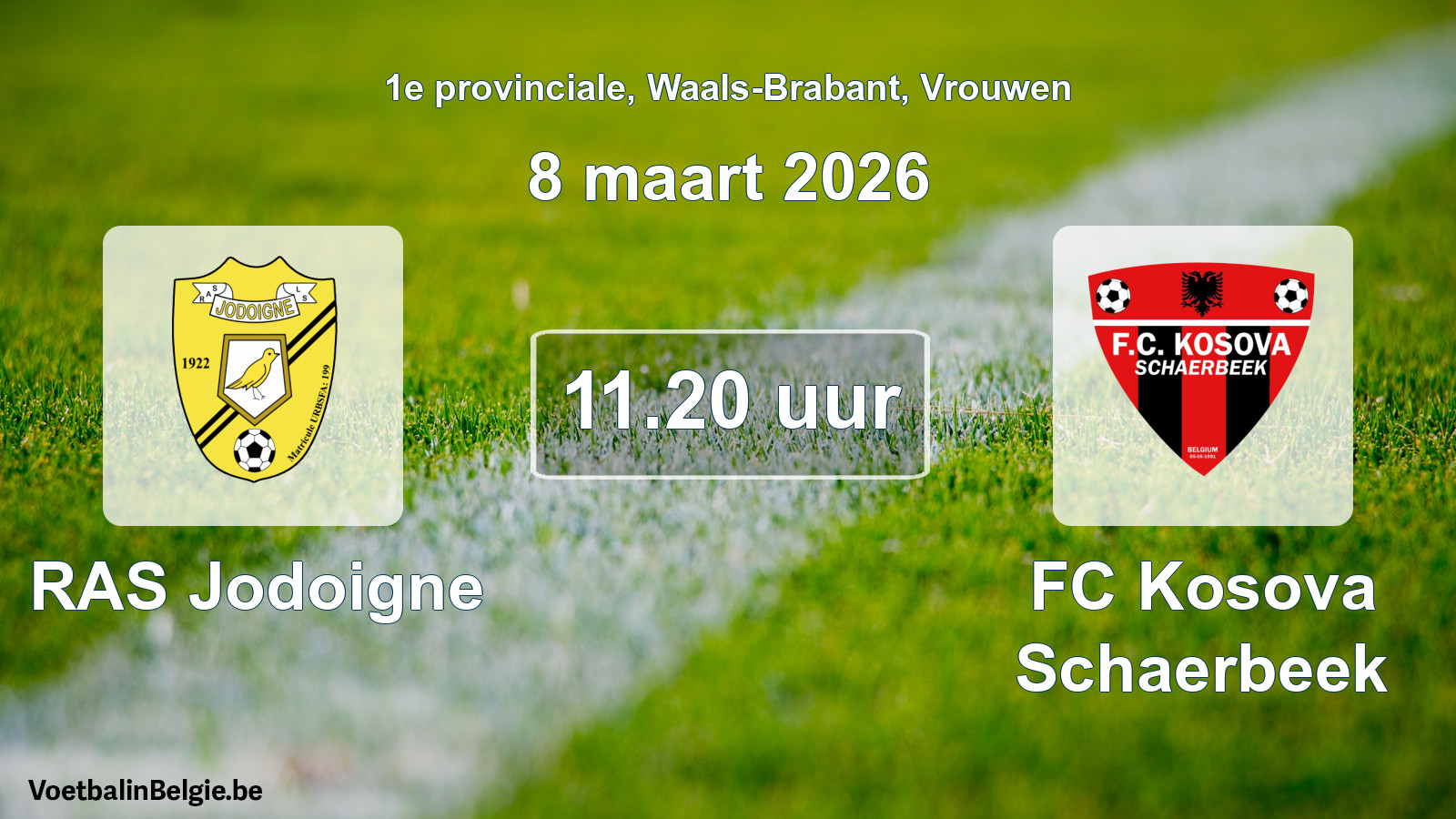 Geplande wedstrijd vrouwenvoetbal: RAS Jodoigne - FC Kosova Schaerbeek (8 maart 2026)