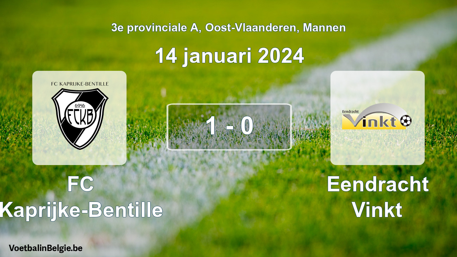Gespeelde wedstrijd mannenvoetbal: FC Kaprijke-Bentille - Eendracht Vinkt 1 - 0 (14 januari 2024)
