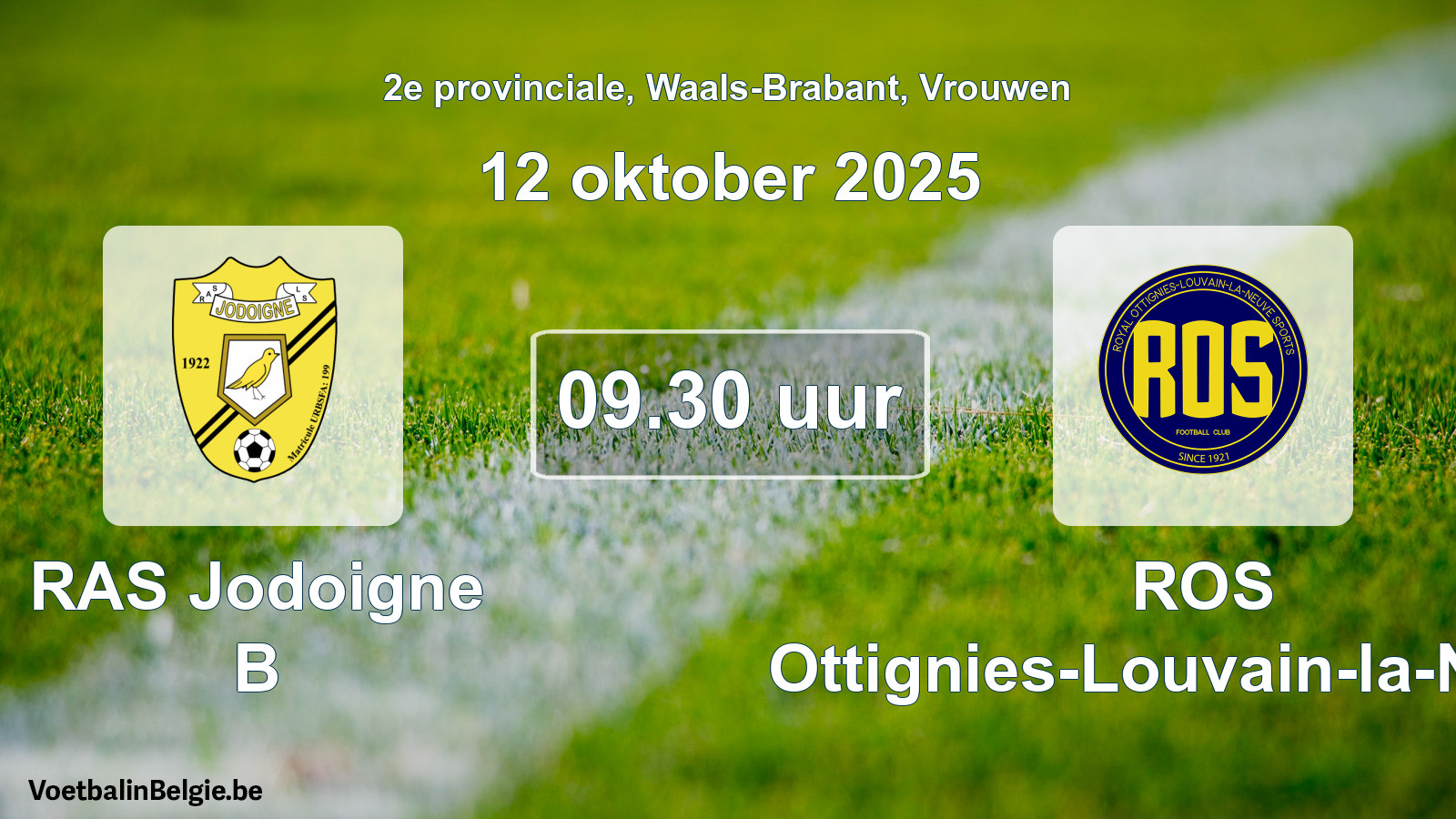 Geplande wedstrijd vrouwenvoetbal: RAS Jodoigne B - ROS Ottignies-Louvain-la-Neuve (12 oktober 2025)