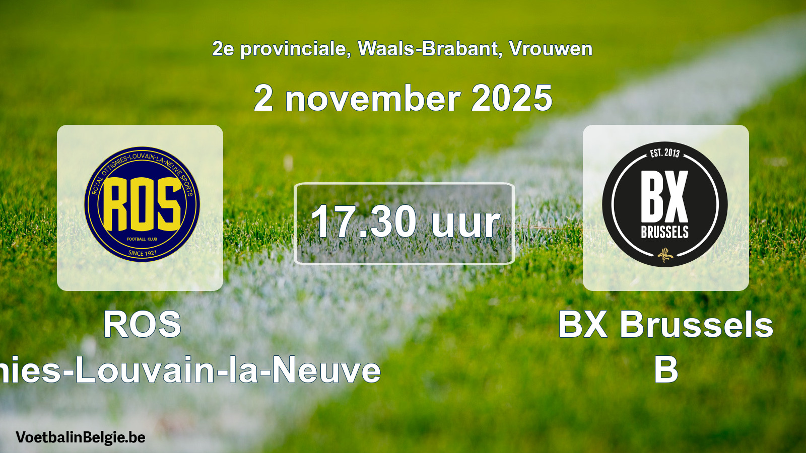 Scheduled match women football: ROS Ottignies-Louvain-la-Neuve - BX Brussels B (2 November 2025)