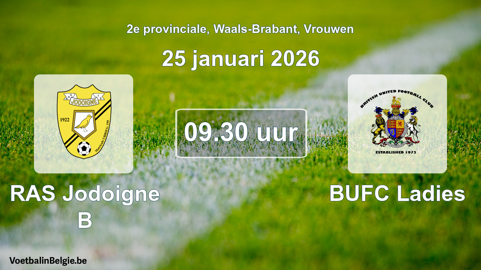 Scheduled match women football: RAS Jodoigne B - BUFC Ladies (25 January 2026)