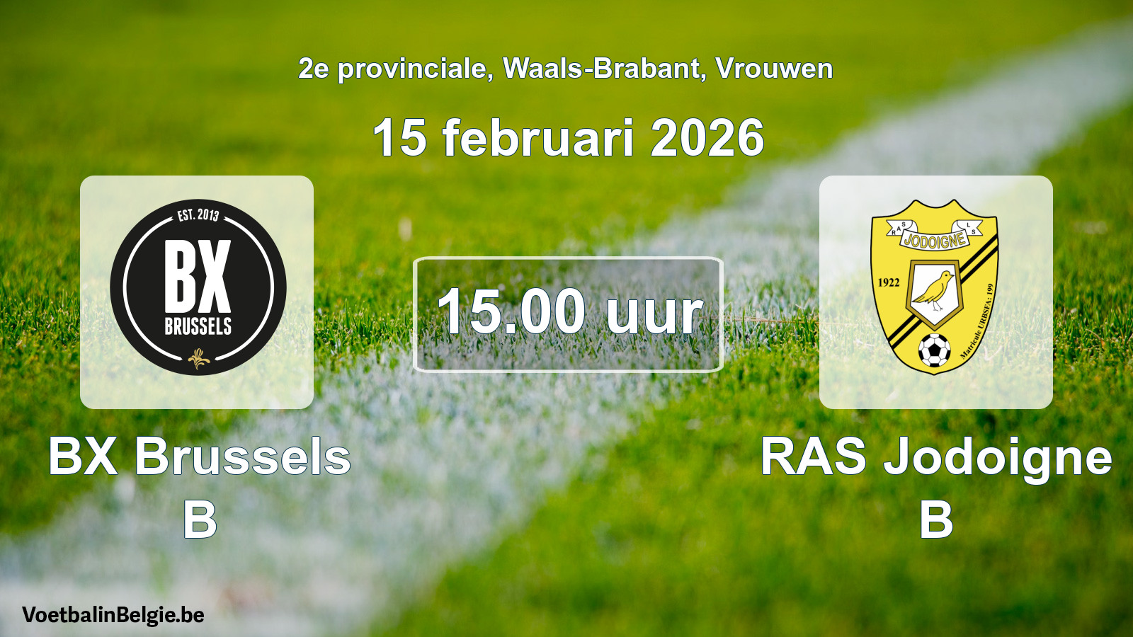 Scheduled match women football: BX Brussels B - RAS Jodoigne B (15 February 2026)
