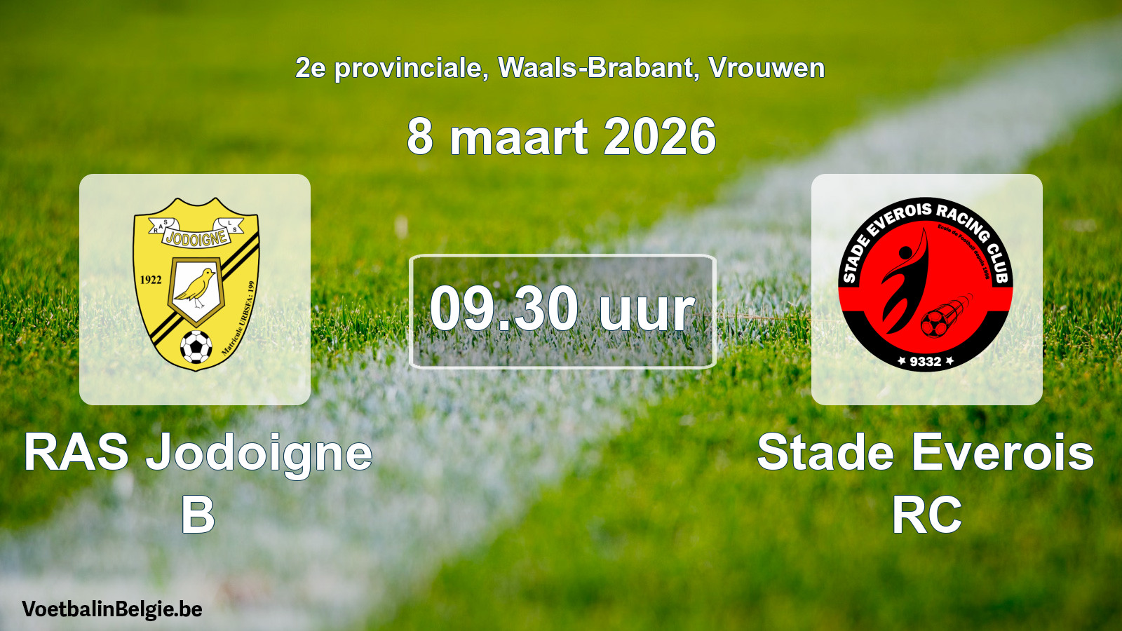 Scheduled match women football: RAS Jodoigne B - Stade Everois RC (8 March 2026)
