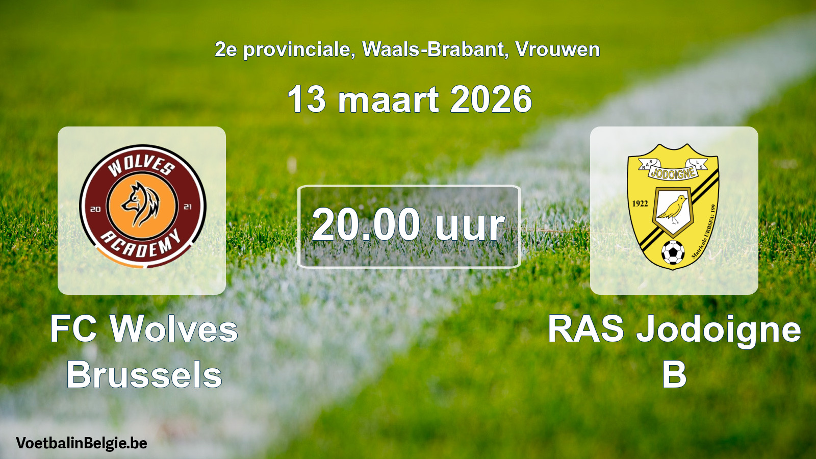 Scheduled match women football: FC Wolves Brussels - RAS Jodoigne B (13 March 2026)