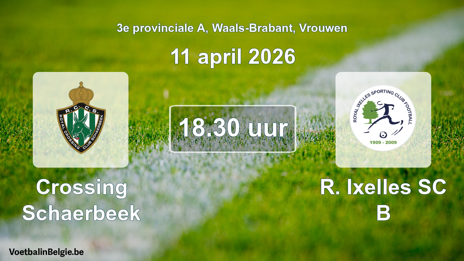 Geplande wedstrijd vrouwenvoetbal: Crossing Schaerbeek - R. Ixelles SC B (11 april 2026)