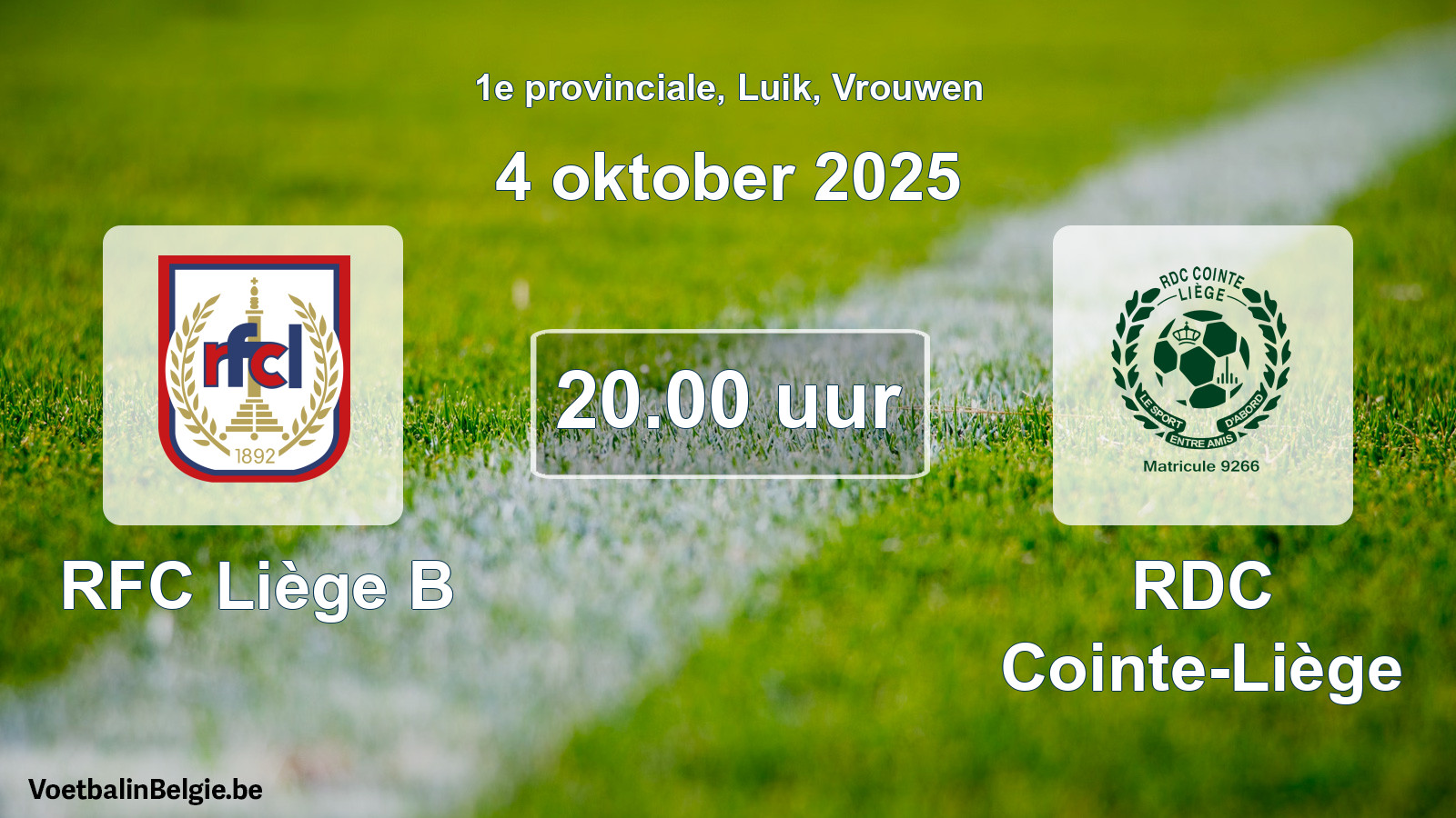 Match prévu football femmes: RFC Liège B - RDC Cointe-Liège (4 octobre 2025)