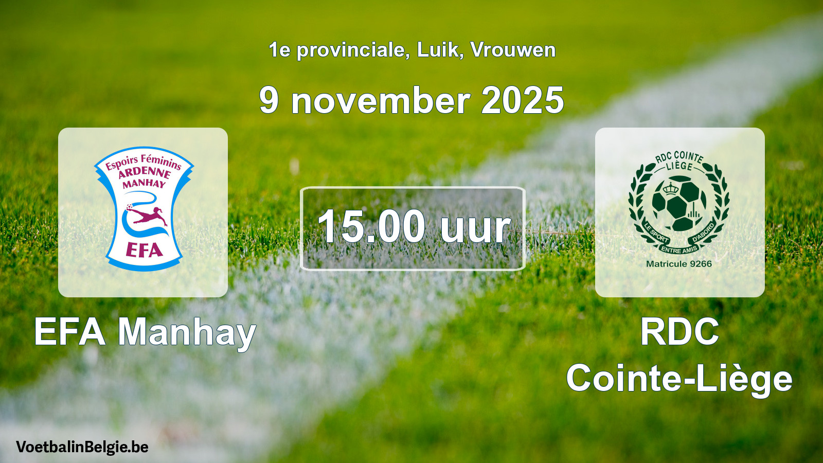 Scheduled match women football: EFA Manhay - RDC Cointe-Liège (9 November 2025)