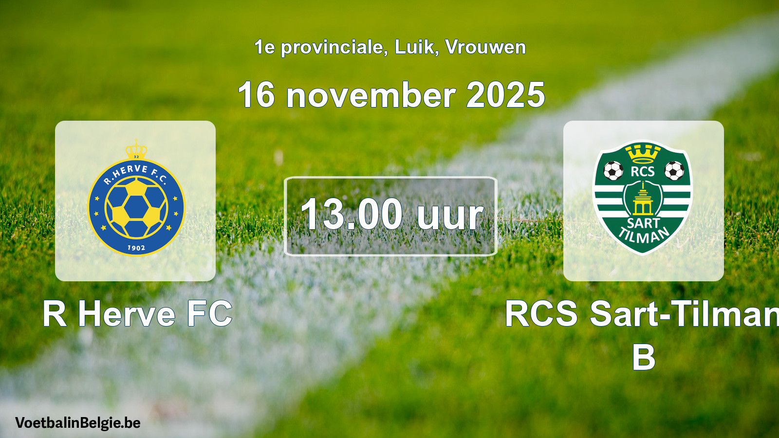 Match prévu football femmes: R Herve FC - RCS Sart-Tilman B (16 novembre 2025)