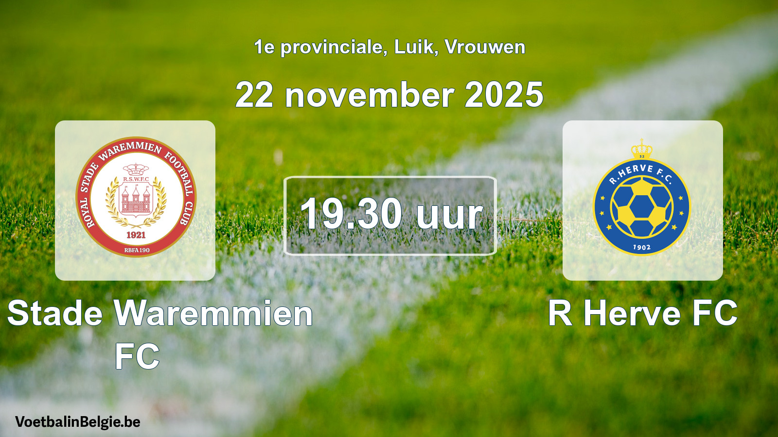 Scheduled match women football: R. Stade Waremmien FC - R Herve FC (22 November 2025)