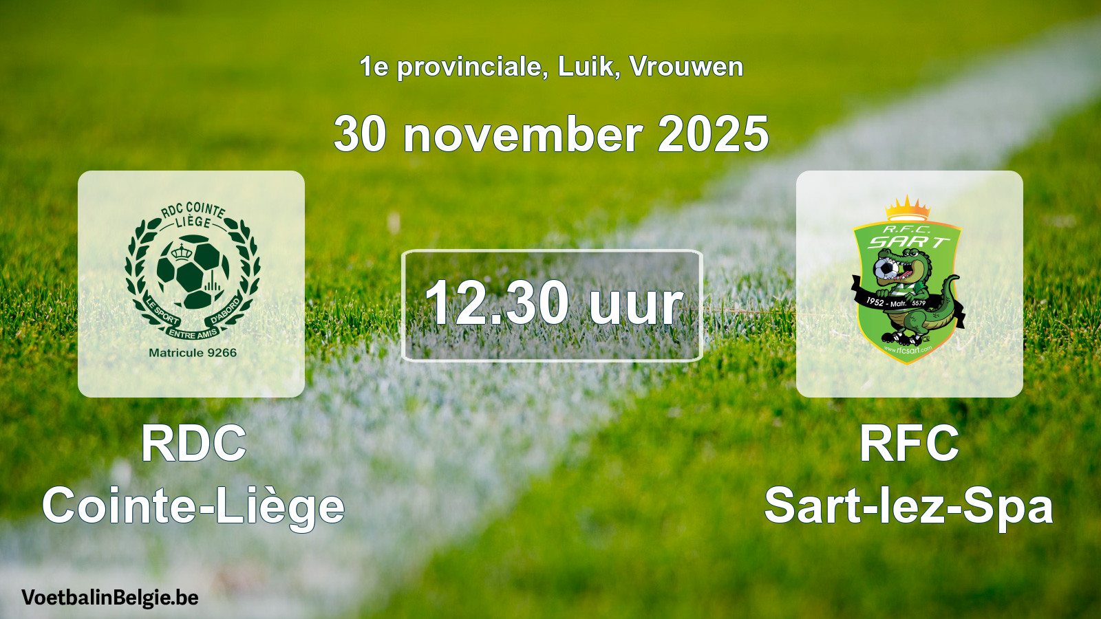 Scheduled match women football: RDC Cointe-Liège - RFC Sart-lez-Spa (30 November 2025)