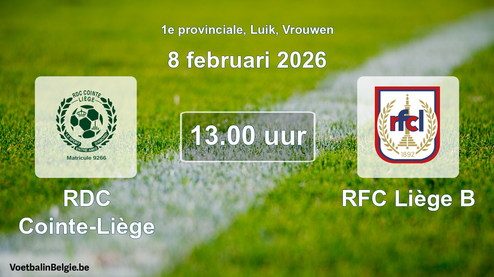Match prévu football femmes: RDC Cointe-Liège - RFC Liège B (8 février 2026)