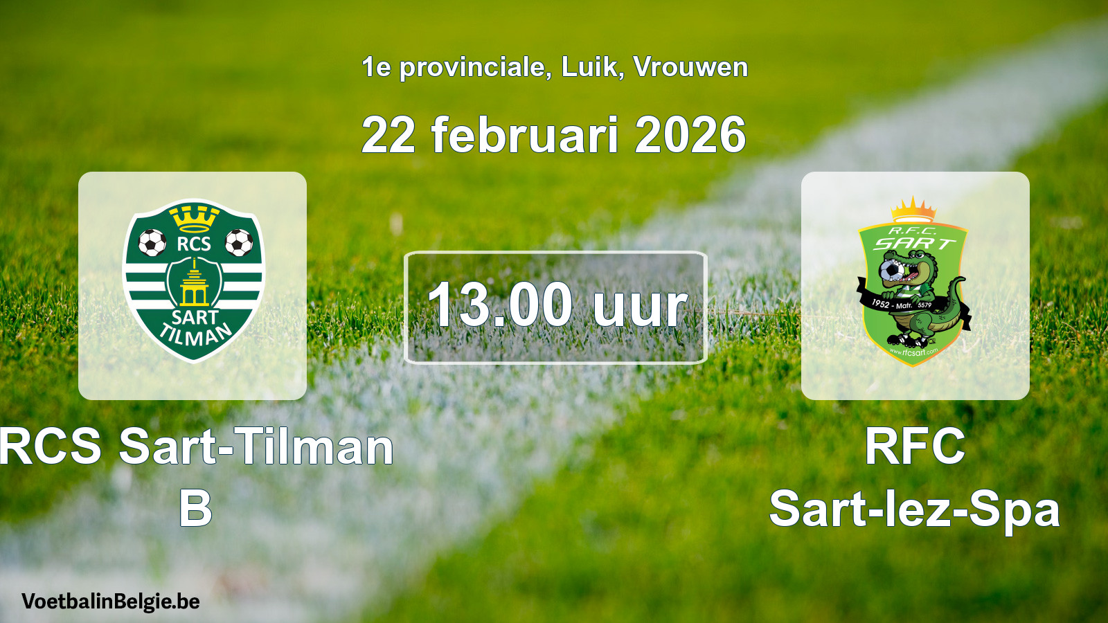 Match prévu football femmes: RCS Sart-Tilman B - RFC Sart-lez-Spa (22 février 2026)