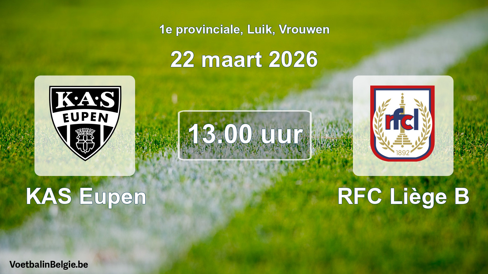 Match prévu football femmes: KAS Eupen - RFC Liège B (22 mars 2026)