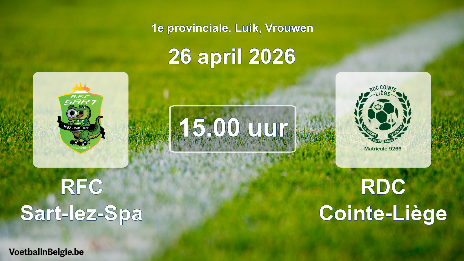 Scheduled match women football: RFC Sart-lez-Spa - RDC Cointe-Liège (26 April 2026)