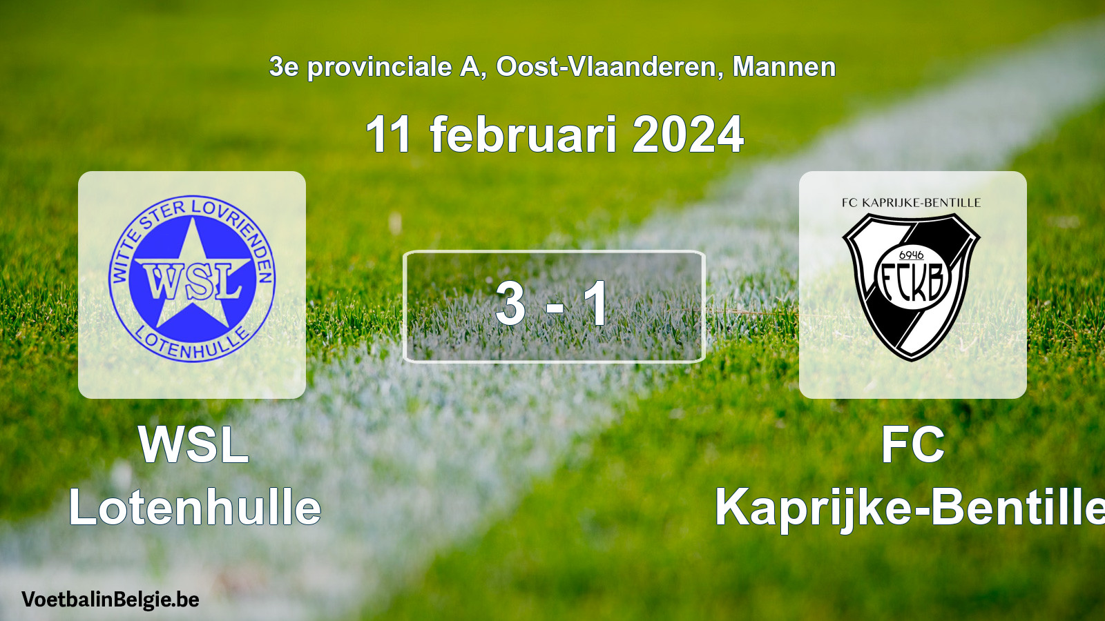 Gespeelde wedstrijd mannenvoetbal: WSL Lotenhulle - FC Kaprijke-Bentille 3 - 1 (11 februari 2024)