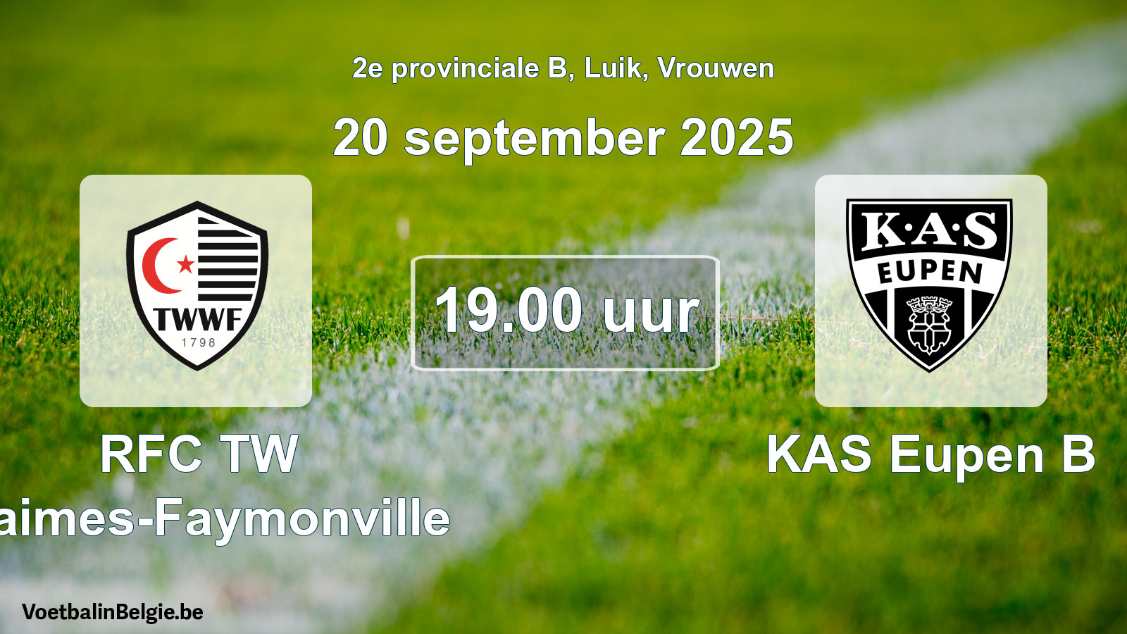 Scheduled match women football: RFC TW Waimes-Faymonville - KAS Eupen B (20 September 2025)