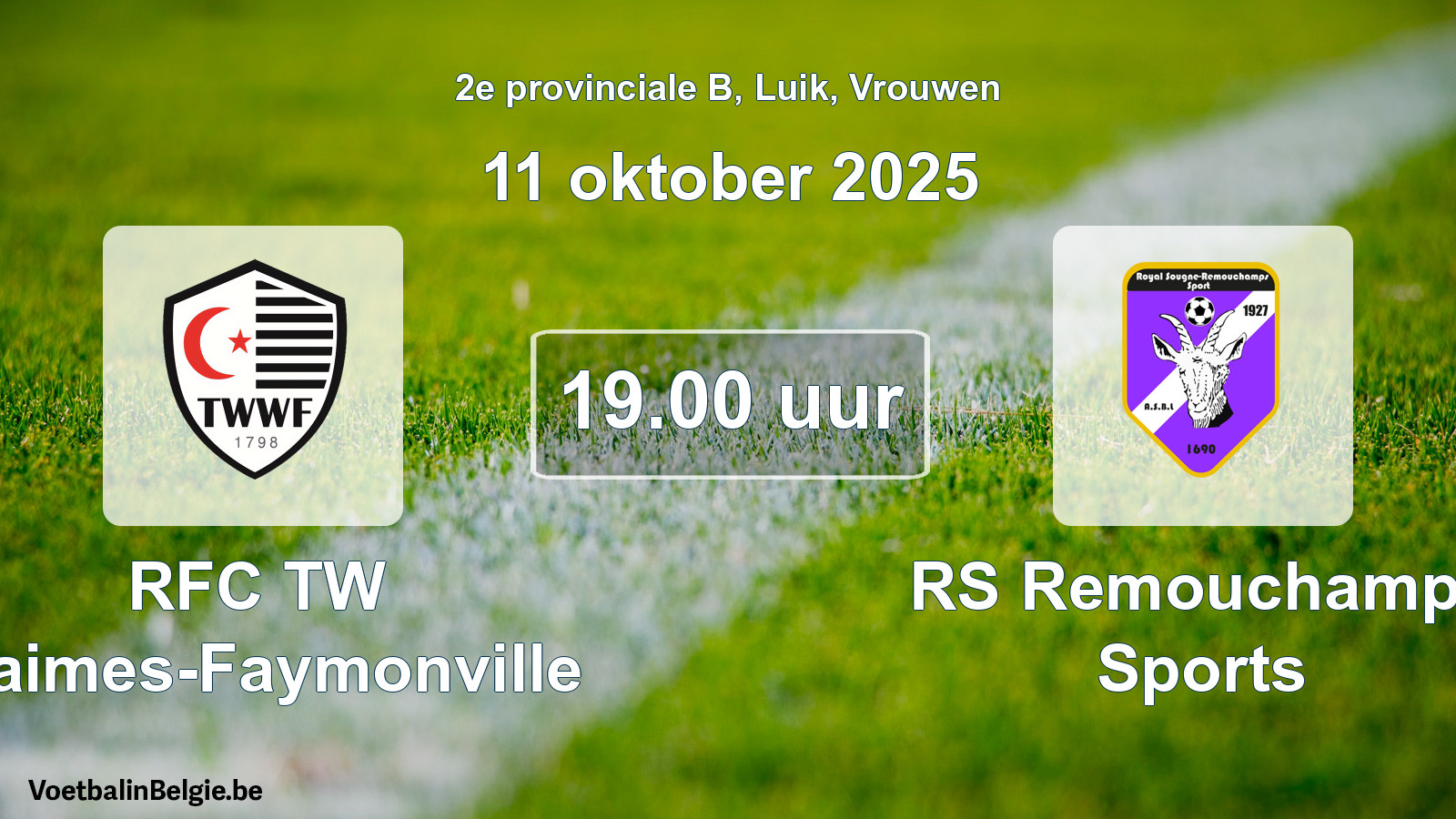 Scheduled match women football: RFC TW Waimes-Faymonville - RS Remouchamps Sports (11 October 2025)